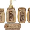 LUANT 5 Piece Bathroom Accessories Set, Collection Bath Set Features Soap Dispenser, Toothbrush Holder, Tumbler, & Soap (Golden