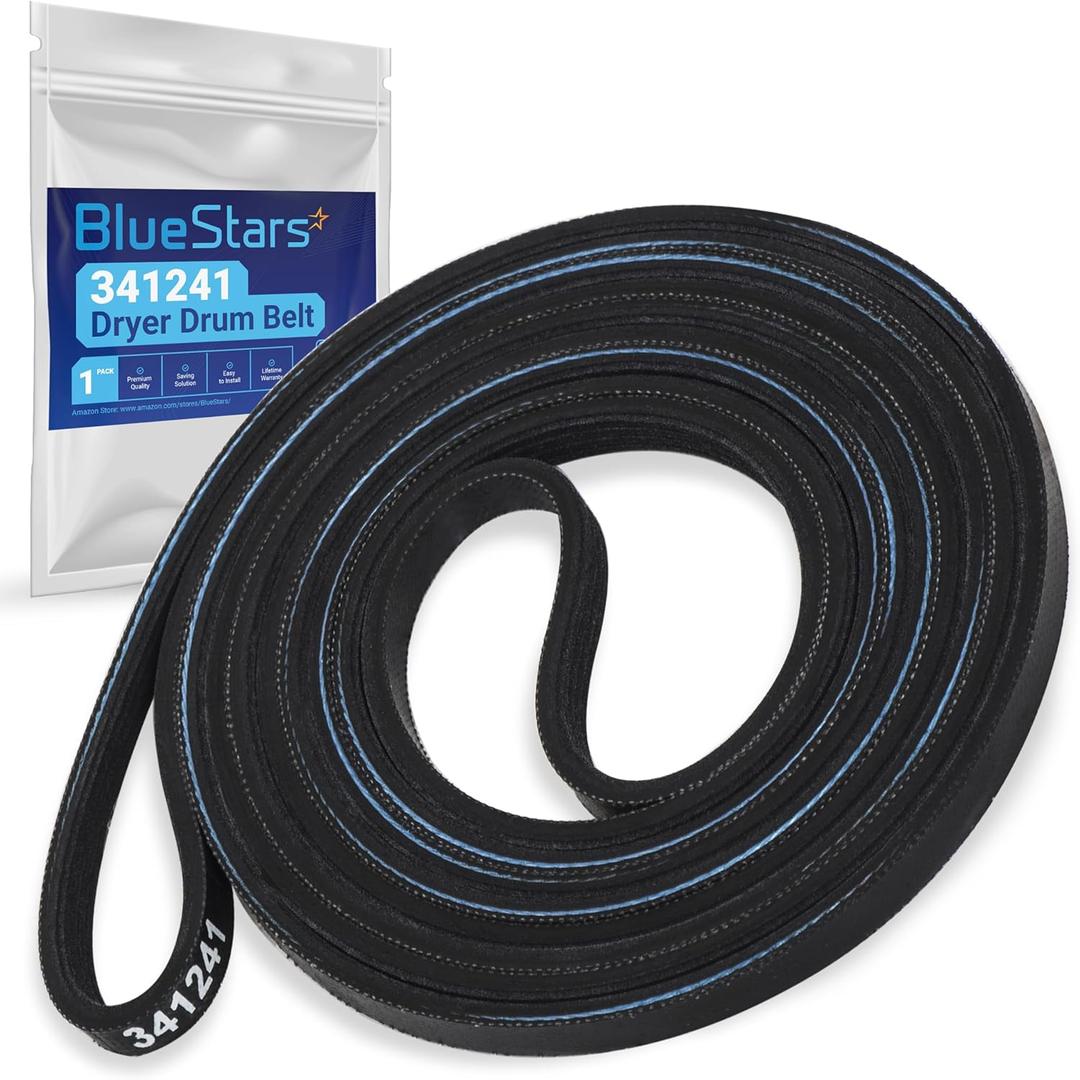 BlueStars 341241 Dryer Drum Belt - Fit Whirlpool Kenmore Roper Amana Dryers - Replaces 8066065 AP2946843 W10127457 PS346995 14210003 31531589 31001026 3394651 529597 WED4815EW1 NED4655EW1 FSP341241