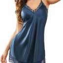 Avidlove Women Lingerie Satin Lace Chemise Nightgown Sexy Full Slips Sleepwear S-4XL (XX-Large, Navy Blue)