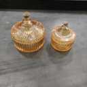 R FLORY 2 Pack Qtip Holder Apothecary Jars with Lids Glass Q Tip Holder for Bathroom Set Decorative Jars Crystal Bowl Jar Organizer for Cotton Swabs, Balls, Pads, Floss Picks (Amber,10+24oz)