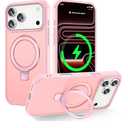 CHAOFEnG Magnetic Compatible with iPhone 17 Pro Max Case with Stand Military Grade Drop Tested Compatible with Magnet Ring Translucent Slim Hard Back Soft Edge, Pink Amazon's Choice