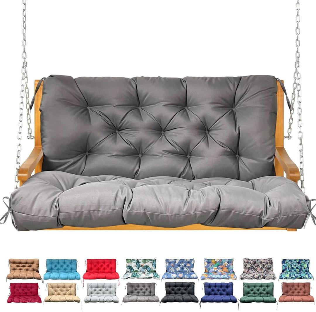 Porch Swing Cushion with Backrest,Waterproof Bench Cushion for Outdoor Furniture,2-3 Seater Replacement Thickened Swing Cushion with Ties,Patio,Outdoor,Backyard and Garden (Dark Gray,47x40)