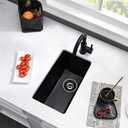 12 Inch Black Bar Sink Undermount-VASOYO 12x16 Rv Sink Kitchen Bar Sinks Black Quartz Composite Oudoor Single Bowl Deep Kitchen Sinks with Bottom Grid, 12"x16"x10"