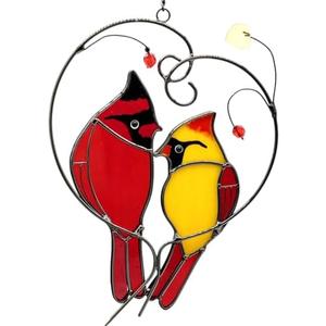Cardinal Red Bird Handmade Stained Glass Suncatcher Genuine Stained Glass Window Hangings Unique Indoor Ornament & Outdoor Decor (Love)