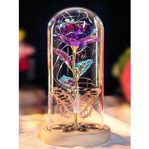 Mothers Day Rose Gifts for Mom Galaxy Glass Roses Preserved Forever Flowers for Delivery Light Up Rose in Glass Dome Anniversary Birthday Gifts for Women Grandma Wife Her Daughter Friend Purple