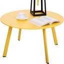 Patio Coffee Table - 28inch Metal Steel Outdoor Round Table Weather Resistant Anti-Rust Outdoor Table (Yellow)