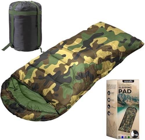 SereneLife Mummy Sleeping Bag – Lightweight, Warm & Waterproof for Winter & Cold Weather, 5-10°F Insulation, Smooth-Glide Zipper, Compact Compression Bag, Travel Pillow, Used for Camping & Backpacking