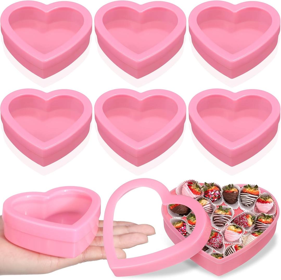 Wesiti 6 Pcs Small Heart Shaped Boxes with Window Valentine's Day Gift Boxes Plastic Storage Container for DIY Projects Presents Candy Jewelry Mother's Day Gifts (3.5 x 3 x 1.2 Inch,Pink)