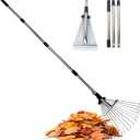Adjustable Garden Rake, Heavy Duty 34 to 67 Inch Expandable Leaf Rake with 7-14 inch Wide Head, Shrubs, Yard, Garden Beds, Professional Landscaping Tools