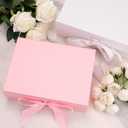 4Pcs Gift Box with Lids, 9"6.7"2.8" Magnetic Closure Collapsible Gift Boxes, Bridesmaid Proposal Box with Ribbons for Christmas Mothers Day Fathers Day Graduations Weddings Birthdays(Pink)
