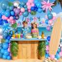 Ouddy Life 160Pcs Pink and Blue Balloons Arch Kit Purple Metallic Silver Star Foil Balloon Happy Birthday Banner Palm Leaves for Birthday Hawaii Tropical Summer Baby Shower Cartoon Party Decorations
