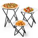 Set of 3 Black Metal Pizza Riser Racks, Twisting Geometric Pizza Table Stand Serving Tray Holder, Tabletop Square Dessert Stand Platter Risers, Food Risers for Buffet Restaurant Home Party