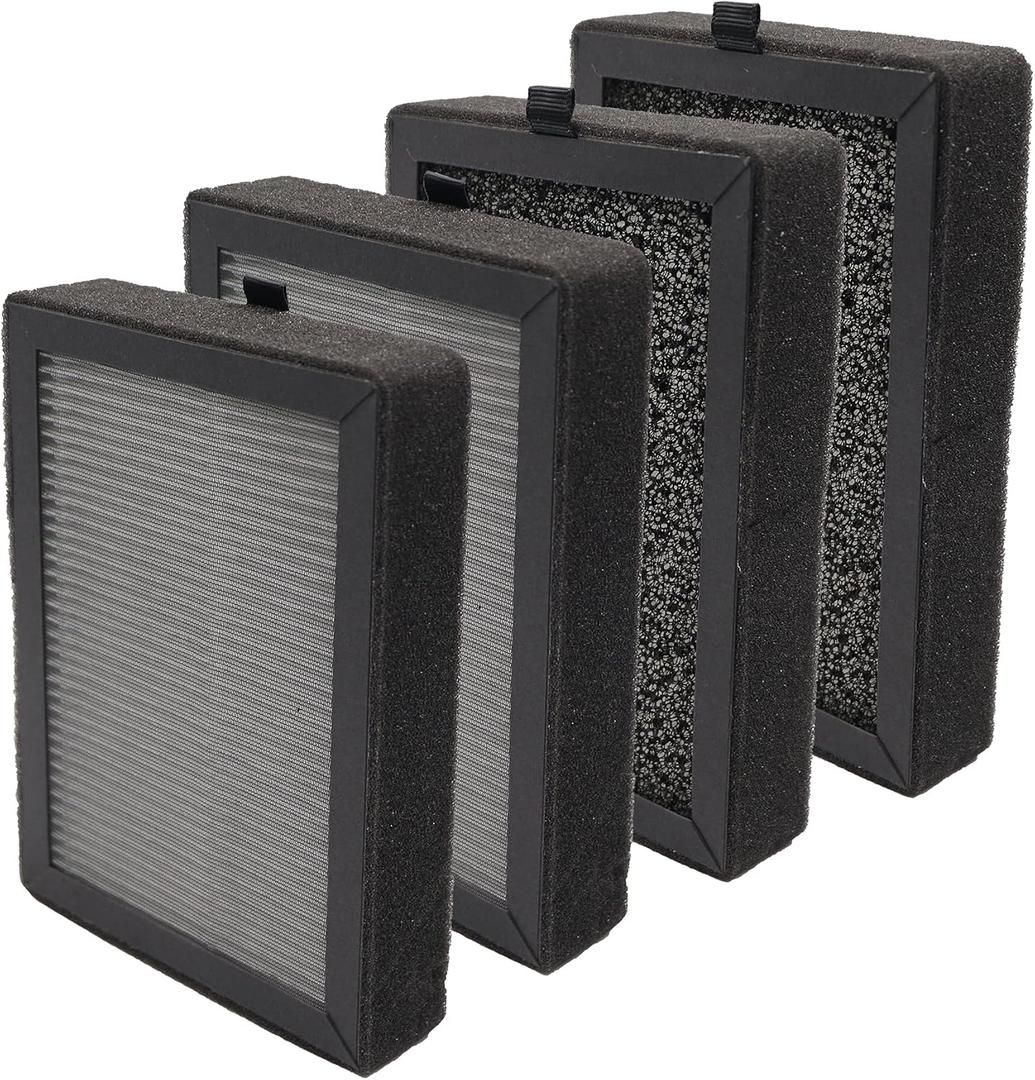 4 packs Replacement for levoit Purifier,suit for LV-H128,3-Stage Filtration System Activated Carbon Filter, Fit for PUURVSAS HM669A / ROVACS RV60, black