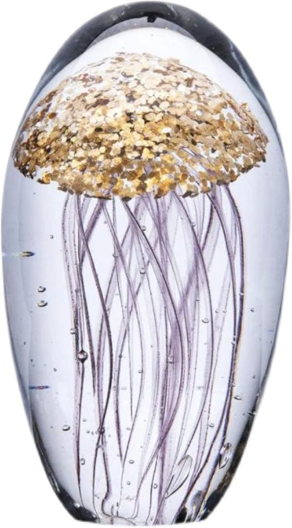 Coloured Glaze Handmade Glass Golden Jellyfish Figurine Blown Glass Paperweights Birthday Gift Table Ornaments Home Decor