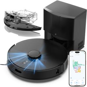 Robot Vacuum and Mop Self-Emptying with 8,000Pa Suction, LiDAR Navigation, Home Mapping, 75-Day Capacity, No-Go Zones, 150 Mins, APP＆Voice Control for Pet Hair, Hard Floors, Carpets, E10+