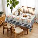 Spring Farmhouse Floral Flower Buffalo Check Polyester Rectangle Tablecloth Table Cloth Waterproof Wipeable Wrinkle Free Oblong Tablecloth for Kitchen Dining Patio, 60 x 84 Inch, Multicolor