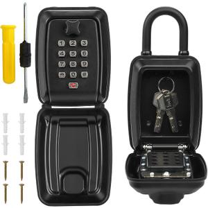 Cididu Key Lock Box for Outside, Waterproof Key Lockbox with 12-Digit Push Button Combination and Removable Shackle, Resettable Code Keys Safe Storage Box for Door Handle, House, Retail Store, Garage