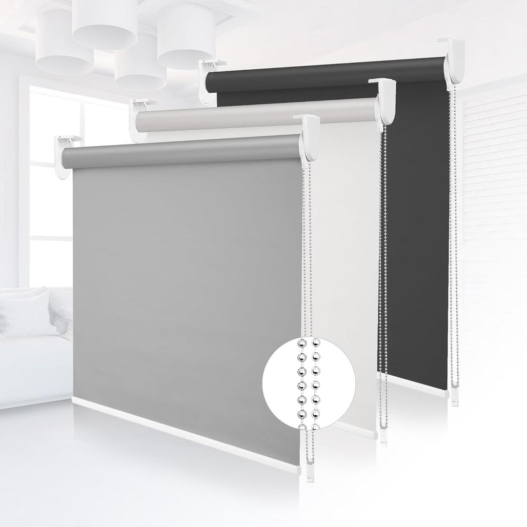 Grandekor 100% Blackout Roller Shades, Pull Down Shades for Window Thermal Insulated UV Protection Waterproof Blackout Fabric, Chain Corded roll up and Down Blinds,45x72,Grey