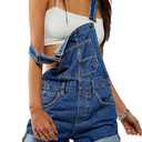 Womens Summer Denim Bib Overalls Cute Short Jean Overalls Romper with Pockets Casual Rolled Cuff Shortalls (X-Large, 01 Blue)