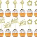 24 Pcs Sweet Home Cupcake Toppers - Gold Glitter Key New Home Cupcake Picks - Housewarming Party Decorations