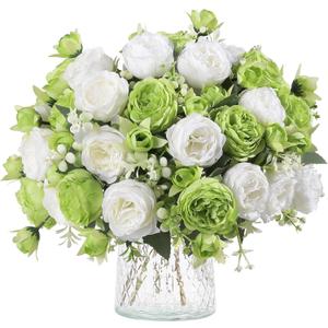 Floweroyal 4 Bunches Peony Artificial Flowers Green Flowers Silk Peonies Bouquets for Wedding Party Table Centerpieces Floral Arrangement Home Kitchen Decor