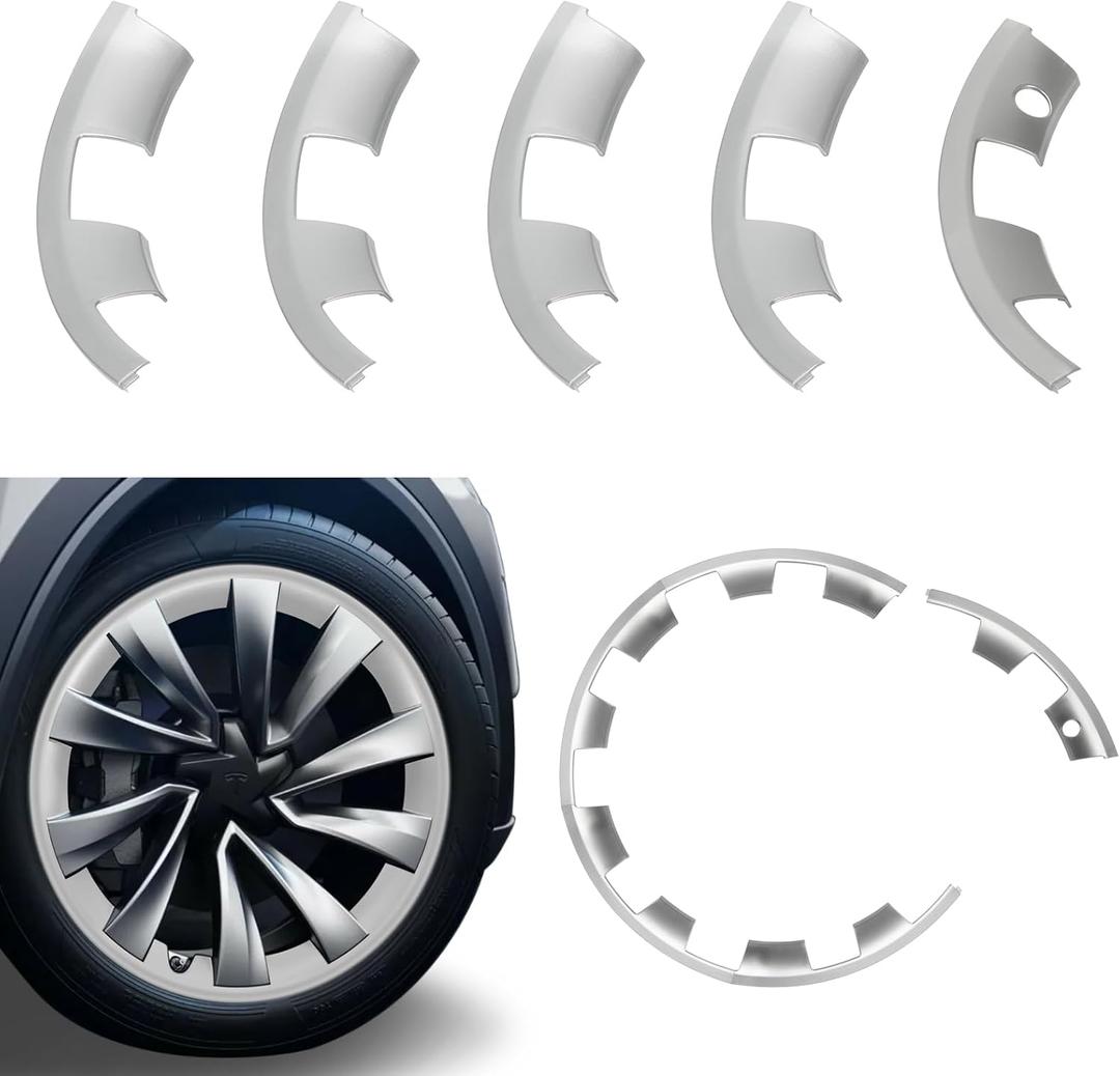 Multi-Piece Wheel Covers for 2025 2026 Tesla Model Y Juniper, 20" ABS Hubcaps for Model Y Juniper Accessories, Easy Clip-On Installation, Front and Rear Wheel Covers Set (Sliver)