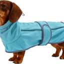 Warm Fleece Dachshund Coats, Dachshund Sweater, Miniature Dachshund Sausage Dog Clothes Jacket, Wiener Corgi Pullover with Adjustable Bands (Light Blue, M)