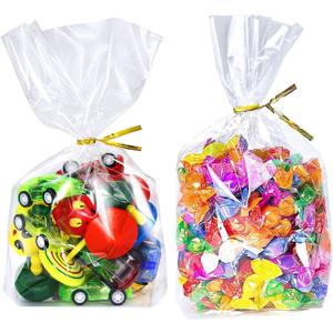 PigPotParty Cellophane Treat Bags 6"x9", 100 Pack Clear Goodie Bags, Bottom Gusset for Stand-Up Display, Small Plastic Gift Wrap for Cookies, Candy, Party Favors, Popcorn, Includes 100 Gold Ties