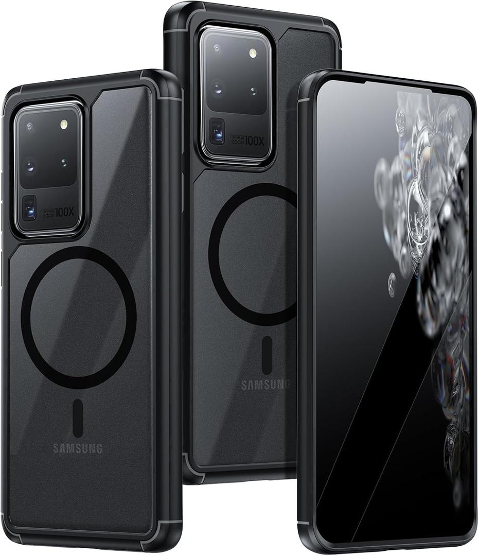 For Samsung Galaxy S20 Ultra Magnetic Case - [Compatible with Magsafe Accessory][Military Drop Protection] Soft TPU Bumper + Translucent Matte Back Cover for S20 Ultra, Matte Black