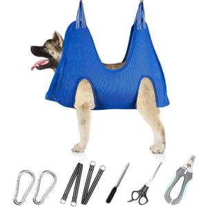 ATESON Pet Grooming Hammock for Medium/Large Dogs with Nail Clippers/Nail Trimmers/Grooming Scissors, Dog Grooming Harness for Nail Trimming, Pet Grooming Sling Helper (Blue)