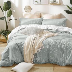 Love's cabin Grey Queen Comforter Set - Queen Size Comforter Set, 3 Pieces Cute Floral Bedding Sets for All Seasons,1 Soft Reversible Botanical Flowers Comforter and 2 Pillow Shams (Queen (90"x90"))