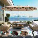AreShark 15FT Patio Umbrella with Solar Lights, Double Sided Outdoor Table Umbrellas with Crank, Large Rectangular Market Umbrella for Porch, Lawn, Pool, Backyard, Beige