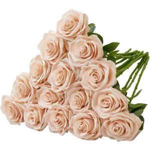 15pcs Fake Roses Artificial Silk Flowers Faux Rose Flower Long Stems Bouquet for Arrangement Wedding Centerpiece Party Home Kitchen Decor