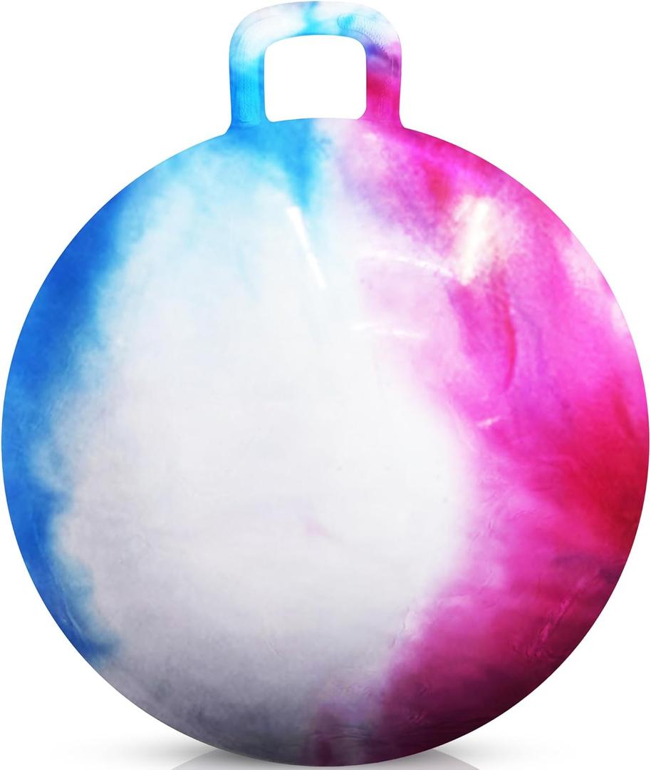 Bedwina Hopper Ball with Handle for Kids 18-inch (45cm) Bouncy Balls for Kids, Jumping Kangaroo Hippity Hop, Hopping Sit and Spin with Handle with Hand Pump, Marble Blue/Red/White