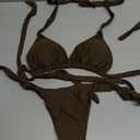 OWICA Bikini Sets for Women Two Piece Swimsuit for Women Tie Knot Adjustable Cute Triangle Bikini Tops Sexy Cheeky Bottom Bathing Suits Swimwear Brown, M