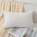 UGASA 12x24 Inch Pillow Cover Pack of 1 Soft Boho Stripe Corduroy Long Rectangular Lumbar Cushion Cover Farmhouse Decorative Throw Pillowcase for Bed, Couch, Sofa, Bedroom, Living Room, Pure White