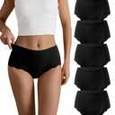 SHARICCA Seamless High Waisted Underwear for Women Cheeky Underwear Wave Edge No Show Bikini Panties Ribbed Panties Pack, 5 Pieces, XXL