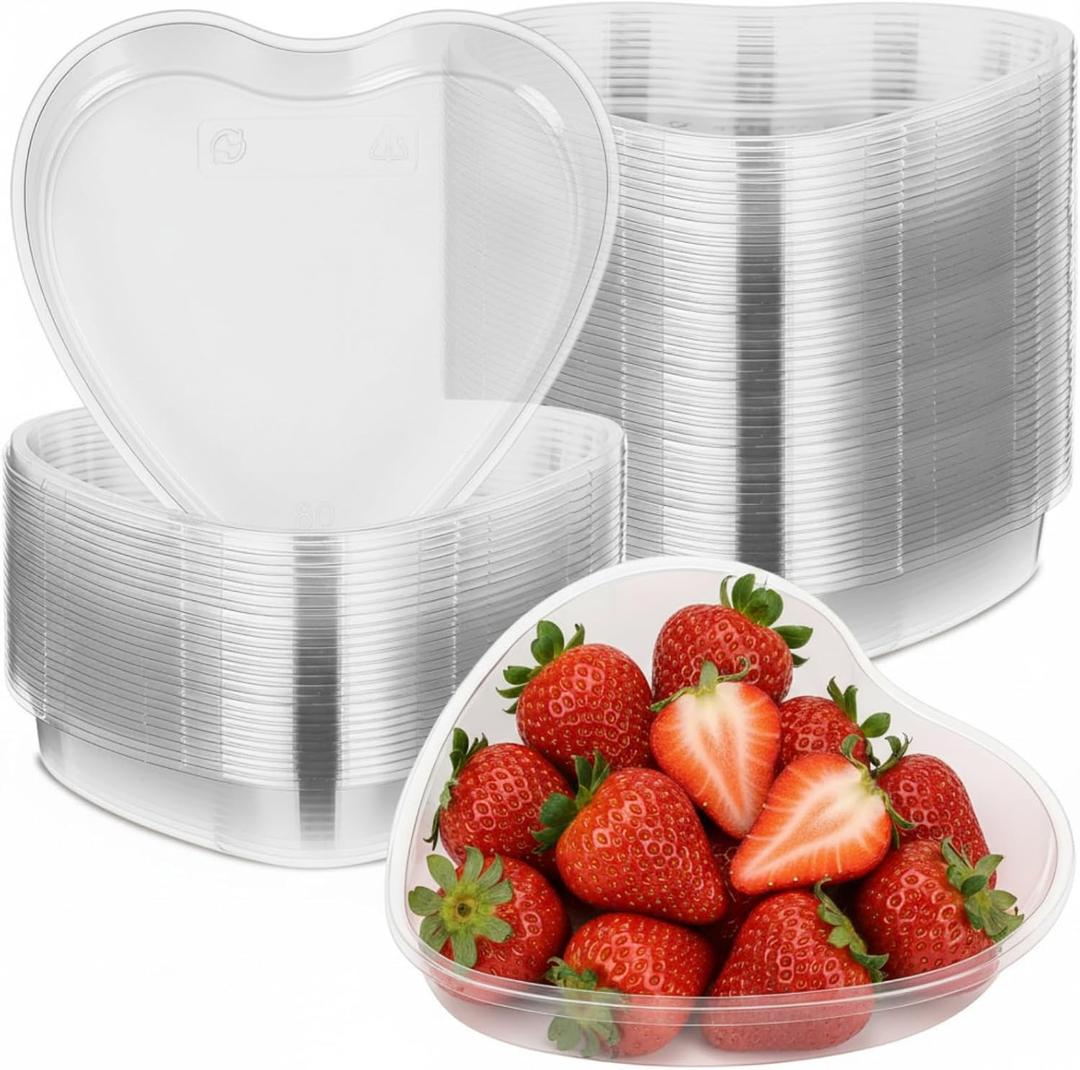 Tanlade 50 Pack Heart Clear Plastic Bowls Disposable Large Plastic Party Bowls 7" x 7" x 1.18" Valentine's Day Heart Shaped Tray for Dessert, Ice Cream, Fruit, Salad, Snack and More Cold Food