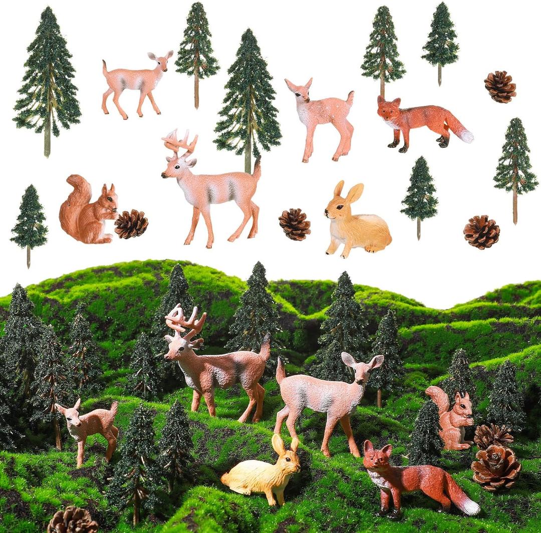 Sratte 26 Pcs Forest Animal Figures Diorama Kit, Woodland Creatures Toys Hunting Toys Model Diorama Supplies for Back to School Gift Educational Learning Birthday Gift