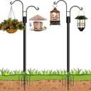 Ottsuls Bird Feeder Pole, 2 Pack 92 INCH Double Shepherds Hooks for Outdoor, Garden Pole with 5 Base Prongs Heavy Duty Planter Hooks for Hanging Plant Baskets, Lantern, Hummingbird Feeder