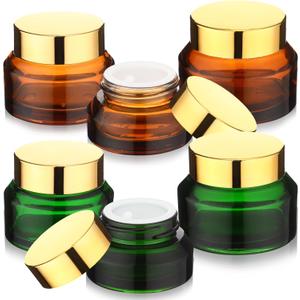 6 Pcs 0.5/1/ 2 oz Glass Jar with Lids Travel Size Containers for Toiletries Round Cosmetic Jars with Inner Travel Accessories for Storing Lip, Body Scrub, Lotion, Bath Salts(Amber,Black)
