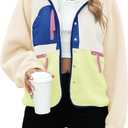 Yanekop Womens Fleece Jacket Fuzzy Long Sleeve Short Winter Coats Button Down Sherpa Jacket Outerwear with Pockets, Size XS