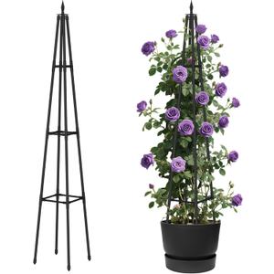 5.2Ft obelisk trellis for Climbing Plants outdoor,5.2Ft garden trellis with Extra Thickened Plastic-Coated metal pipes, Garden Indoor Potted Plant Support, Climbing Support for Potted Plant (Black)