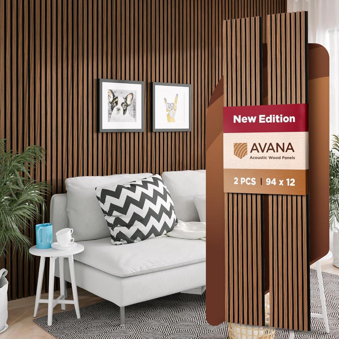 Avana Acoustic Wood Wall Panels  94.4 x 12.6 Inch Rustic Walnut Acoustic Panels 2 PCs  Wall Panels For Interior Wall Decor For Homes, Offices, Studios  Sturdy and Durable Wood Panels For Wall