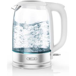 Bella Electric Kettle and Water Boiler, 1.7L - Cordless Clear Glass LED Color Changing Portable Tea Pot with Auto Shut Off & Boil Dry Protection, White (1.8 Quarts)