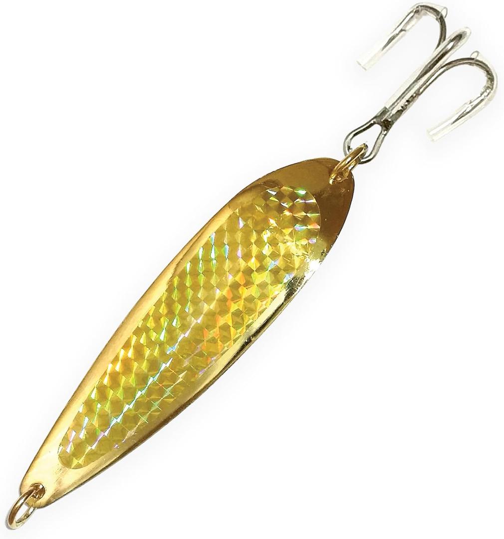 Crocodile Spoon Fishing Lures 3oz, 6 Pcs Gold with Gold Tape and Treble Hooks, for Saltwater & Freshwater Casting, Includes Heavy-Duty Hook Setup, Ideal for Tuna, Bass, Trout, Walleye & More
