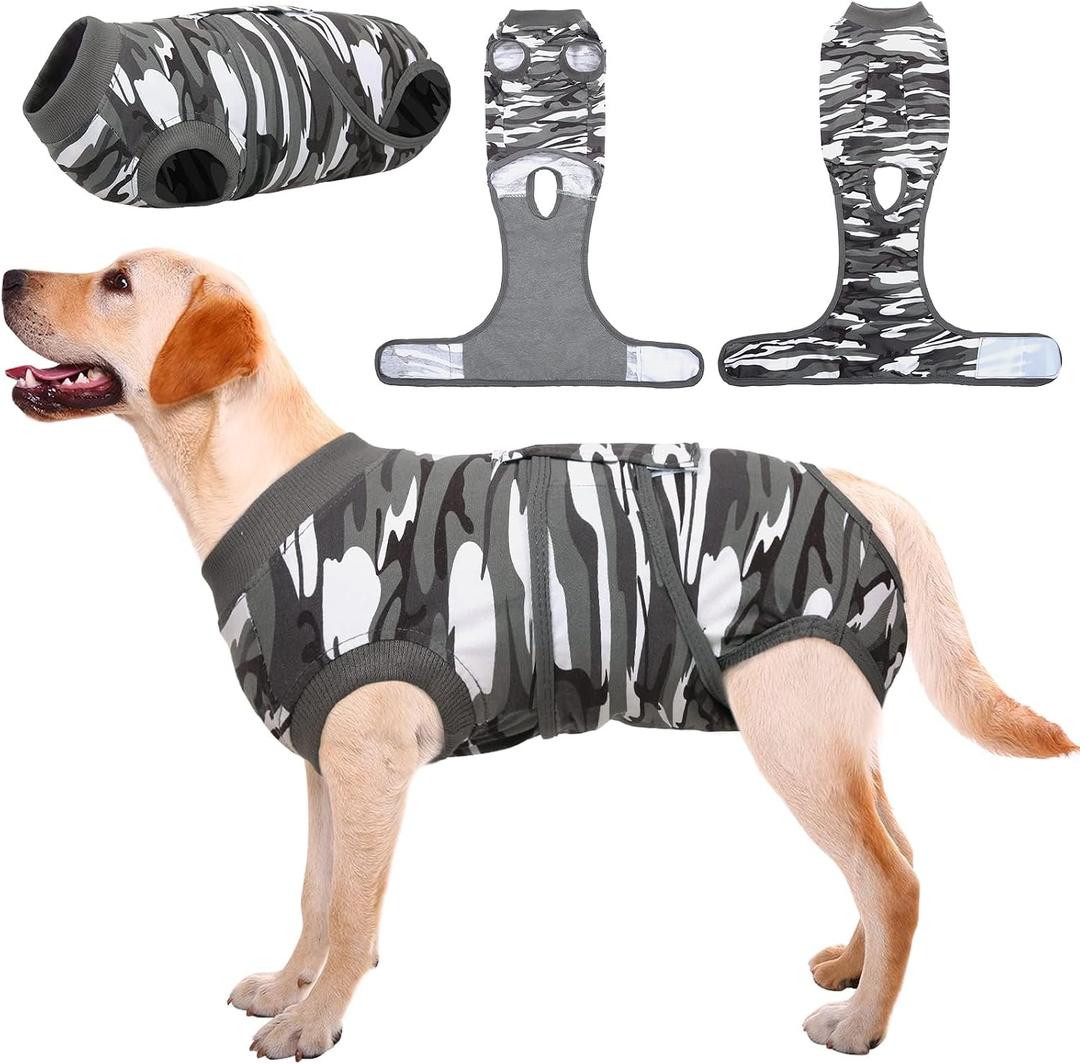 Kuoser Recovery Suit for Dogs Cats, Soft Dog Surgery Suit Female Male Spay, 2x-large (Back:24.8-29.5'', Weight:70+ Lb) Ash Camo