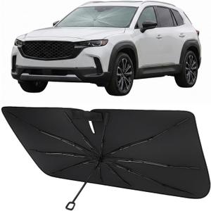 Proadsy Windshield Sun Shade Umbrella for Mazda CX-50 2023-2025 2026 Foldable Car Umbrella Sunshade with Soft TPU Handle Spring Structure Crystal Cooling Material Protect Car from Rays & Heat