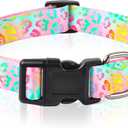 Leopard Dog Collar Cute Dog Collars for Girl Female Adjustable Cheetah Puppy Collars with Quick Release Buckle Soft Durable Puppy Collar for Large Dogs Pet Gift (Rainbow Leopard Print)