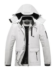 ASPO Women's Waterproof Ski Jacket Warm Winter Snow Coat Hooded Snowboard Windbreaker Fleece Lined Mountain Raincoat Hiking White L